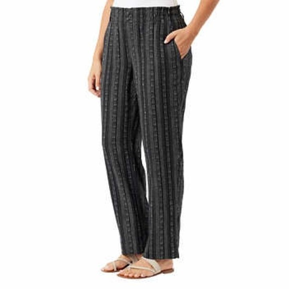 Briggs New York Pants - Briggs Womens Black White Striped Linen Blend Adjustable Elastic Waist Pants XXL